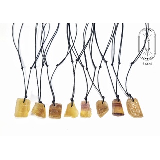 Dây chuyền Yellow Fluorite thô tự nhiên dây rút điều chỉnh độ dài unisex