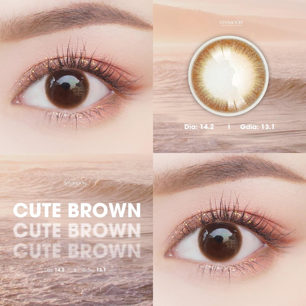 Kính áp tròng cao cấp Vivimoon cho mắt thở Hàn Quốc nâu trong tự nhiên Cute Brown 13.1mm