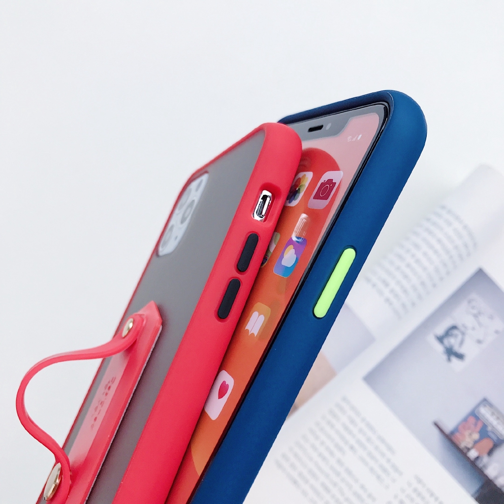 Ốp điện thoại silicone mờ màu tương phản có giá đỡ dây cho IPHONE 11 PRO MAX IPHONE XS XR IPHONE 6S 7 8 PLUS