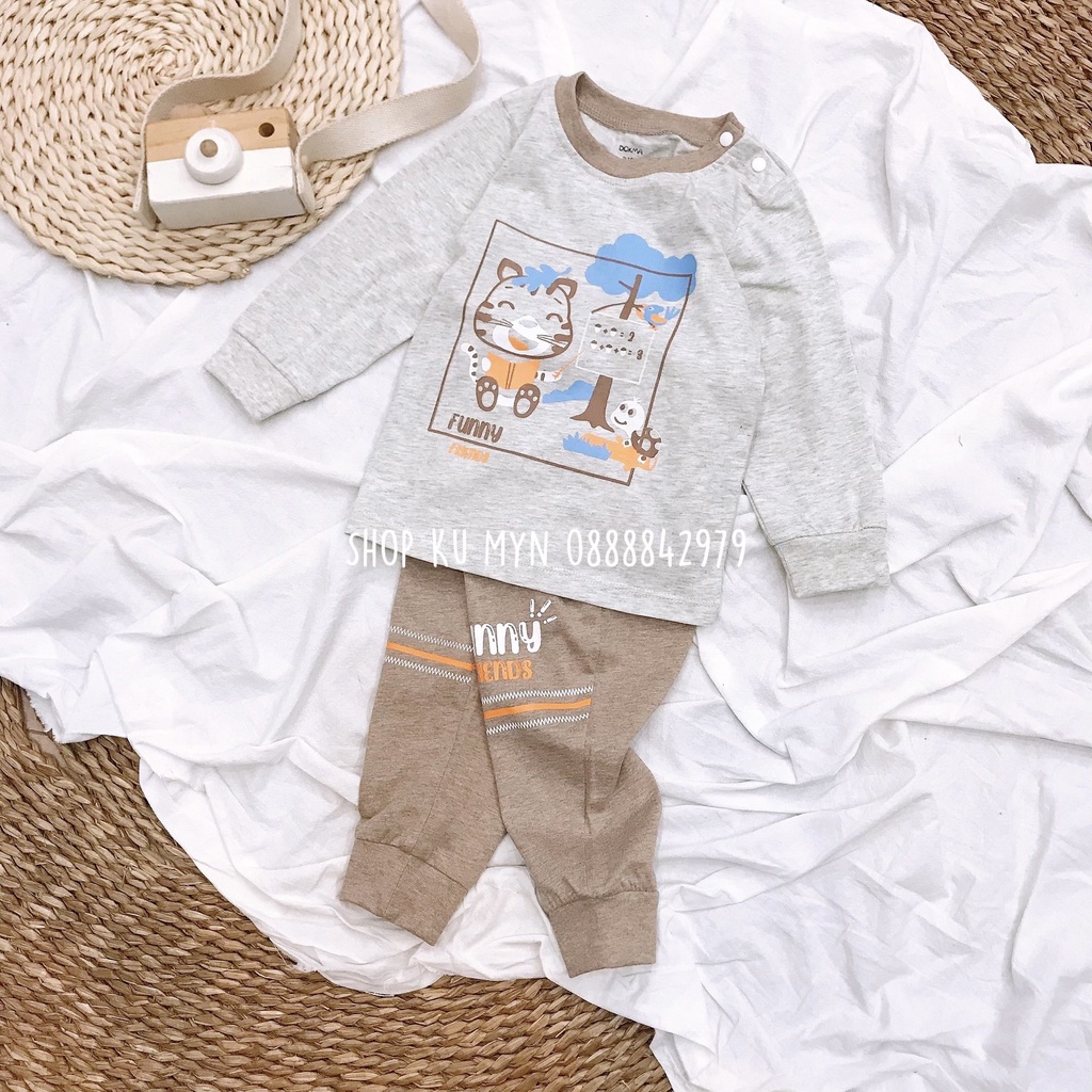 Bộ dài tay cho bé trai , bộ thu đông vải cotton mặc điều hoà Dokma DMB356