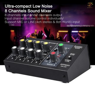 Thiết bị trộn âm thanh stereo 8 kênh tiếng ồn thấp bằng kim loại siêu nhỏ gọn kèm cáp nguồn ammoon AM-228