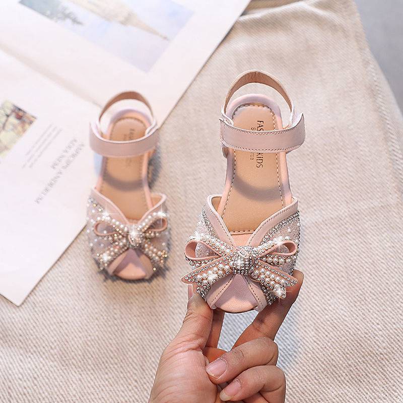 Sandal dép quai hậu công chúa nơ óng ánh cho bé gái từ 2 đến 9 tuổi (D218)