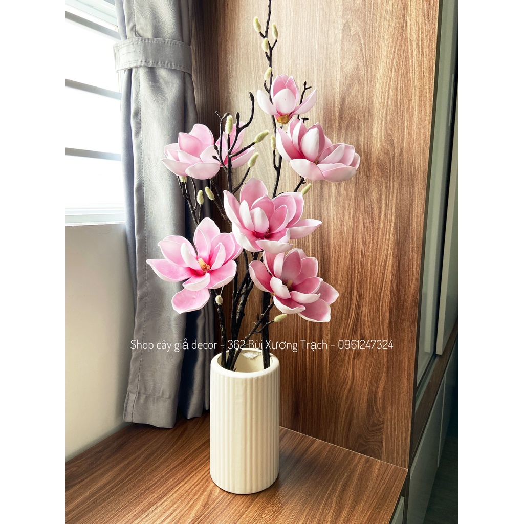 Hoa Giả 🌺 Hoa Mộc Lan 6 Bông Cánh Nhọn Cành Dài 120cm