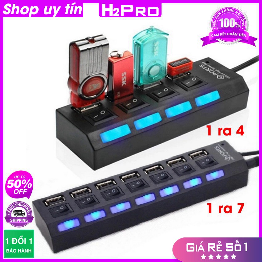 [RẺ VÔ ĐỊCH] Hub chia cổng usb 2.0 1 ra 4, 1 ra 7, có công tắc, có đèn báo, cắm là nhận