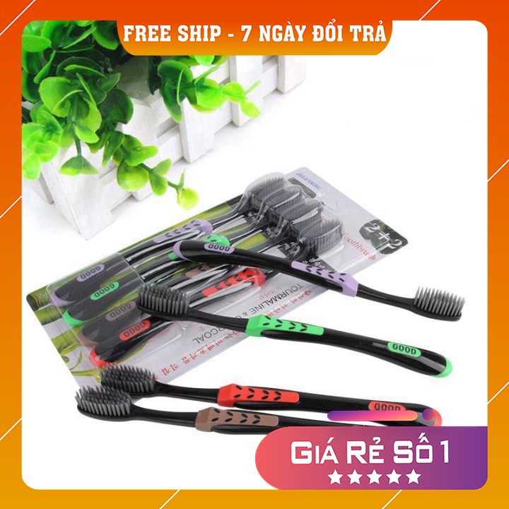 Bàn chải đánh răng ♥️FREESHIP♥️Set 4 bàn chải đánh răng than hoạt tính good mẫu mới