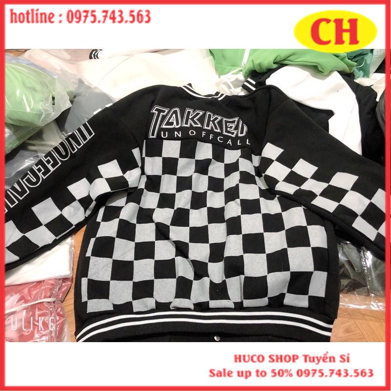 Áo Khoác Bomber TaKeep Karo Chất Nỉ Ngoại- Áo Cadigan thu đông nam nữ form thụng tay bồng unisex freesize giá rẻ Bigsize