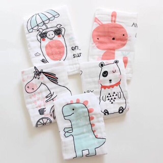 Set 5 khăn sữa sợi tre bo viền 6 lớp cho bé siêu cute