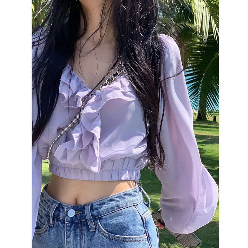 Áo Sơ Mi Chiffon Tay Dài Cổ Chữ v Phong Cách Hàn Quốc Thời Trang Cho Nữ