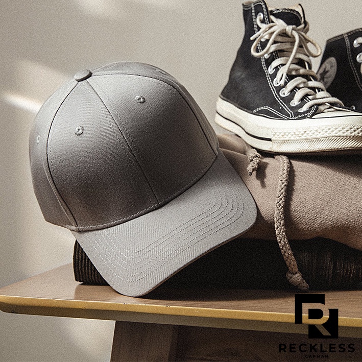 Nón Lưỡi Trai Màu Xám Trơn Reckless Capman, Nón Kết Trơn Signature Ballcap Vải Kaki Cotton