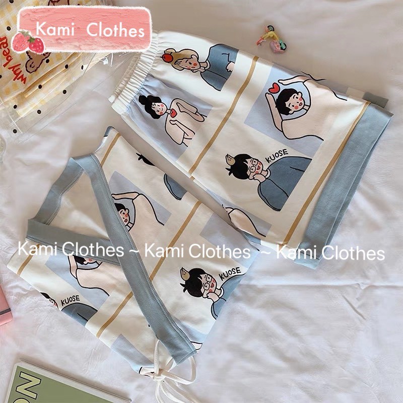 Bộ yukata ngắn tay buộc dây hình cặp đôi dễ thương, bộ Pijama nữ dây eo cộc tay icon - KAMI Clothes | BigBuy360 - bigbuy360.vn