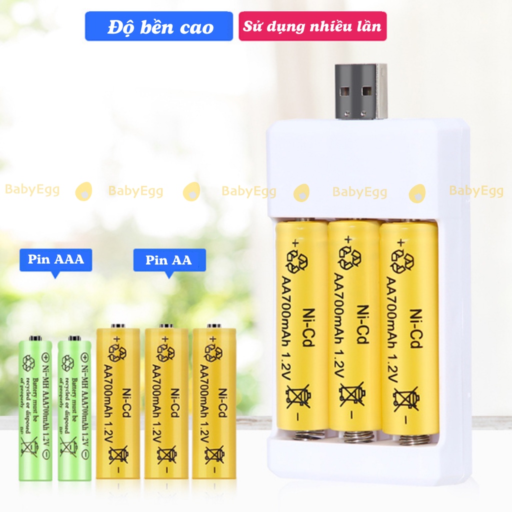 Pin sạc dùng lại nhiều lần kích thước pin tiểu AA pin nhỏ AAA pin tự sạc đầy, bộ sạc pin USB