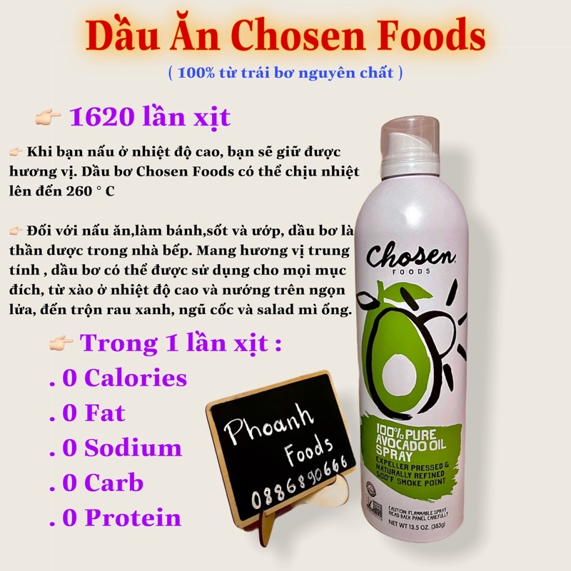 Dầu ăn O calories Chosen Foods ( Dầu ăn từ trái bơ tươi ) - date 10/2024