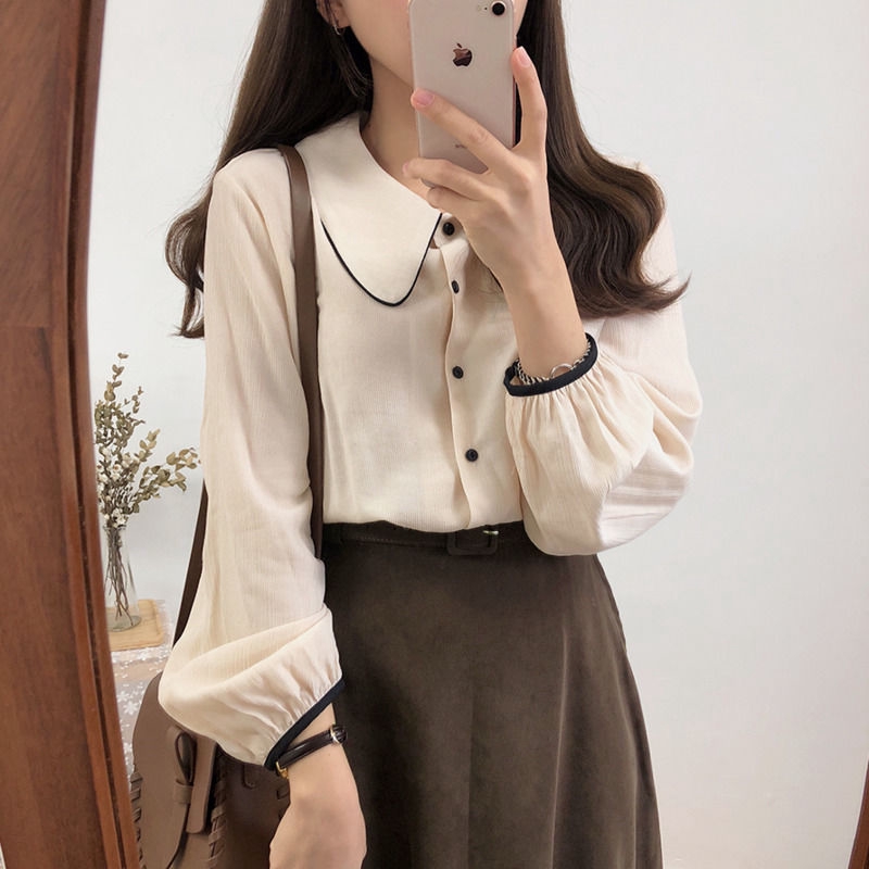 Áo Sơ Mi Nữ Dài Tay Cổ Bẻ Thời Trang Hồng Kông