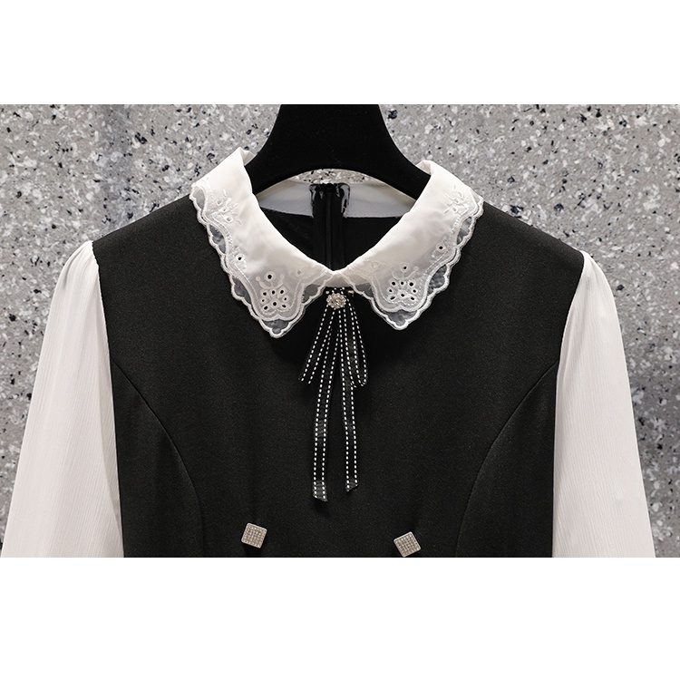 🌸Hàng Order🌸Váy Đầm Bigsize Váy Cổ Ren Đính Nơ Tay Voan Phối Cúc Đá Thanh Lịch Trẻ Trung🌸Hàng Quảng Châu