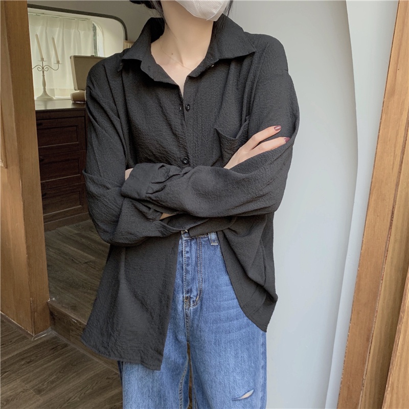 Áo sơ mi nữ Xiaozhainv dáng rộng tay dài có 6 màu thời trang phong cách Hàn Quốc