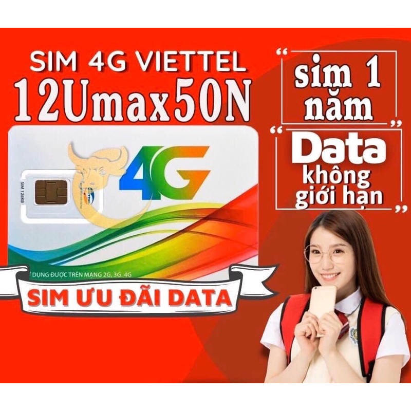 Sim Viettel 12Umax50N vào mạng free 1 năm tốc độ cao
