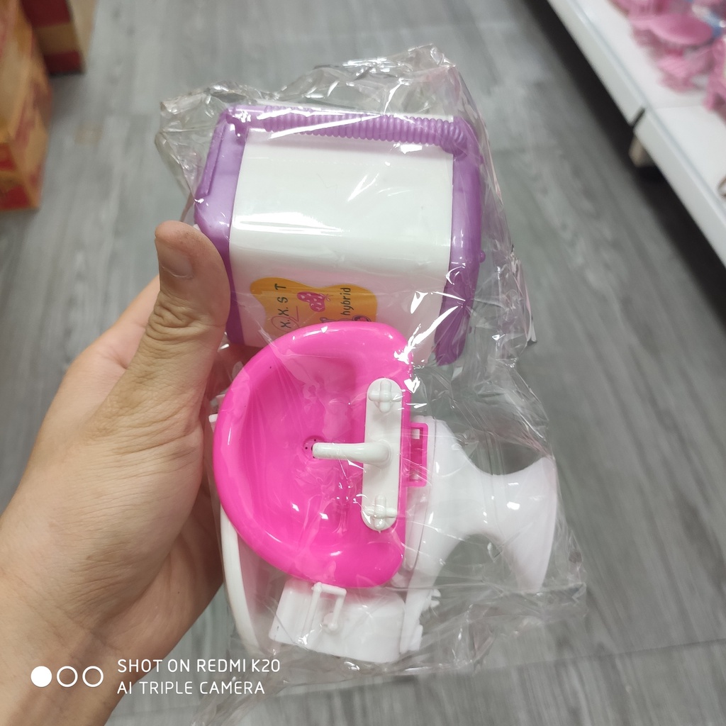 Combo thiết bị vệ sinh kèm máy giặt mini đồ chơi nội thất nhà búp bê