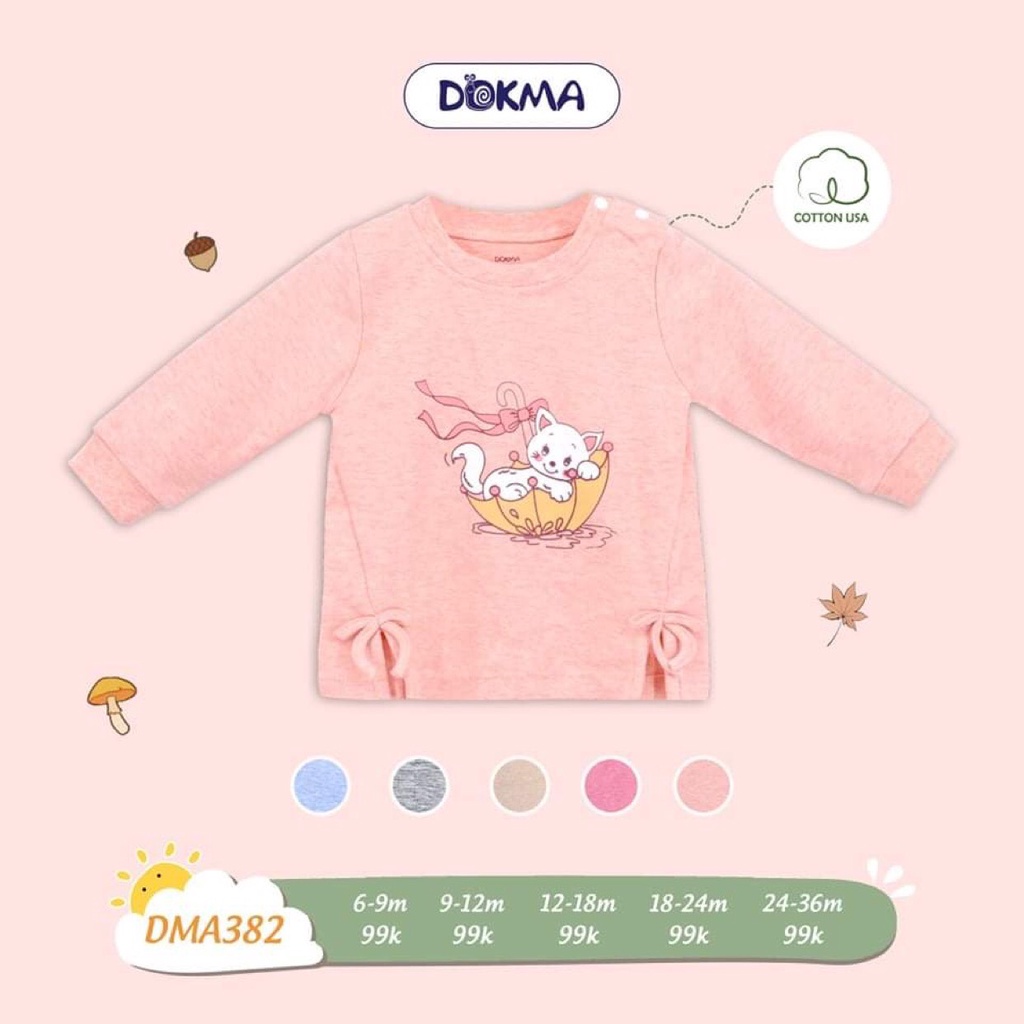 Áo thun dài tay thu đông Dokma cho bé trai bé gái chất dày dặn sale size 6-36M DMA382 Lamiha