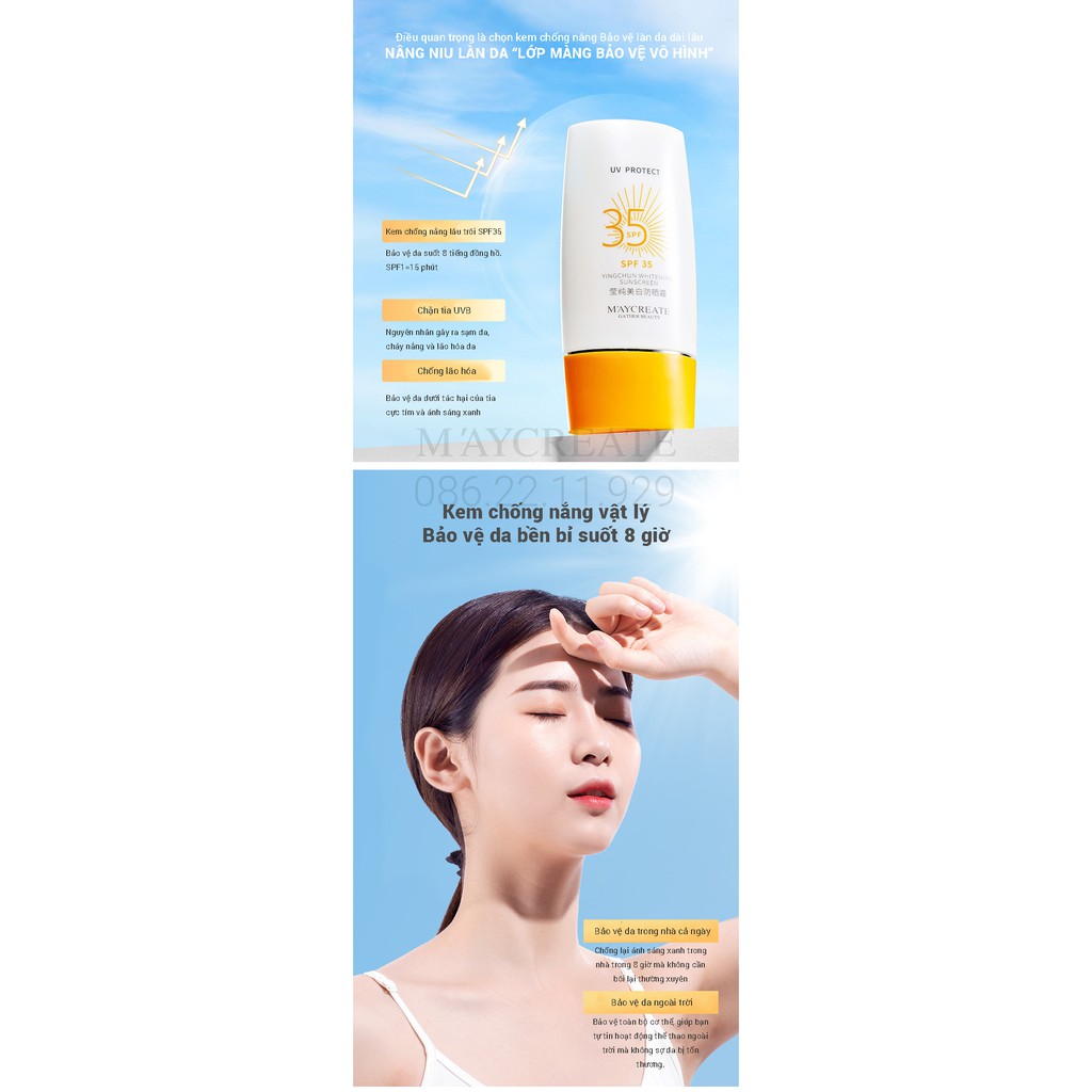 Kem chống nắng sáng da Maycreate Sunscreen SPF 35+ Nội Địa Trung