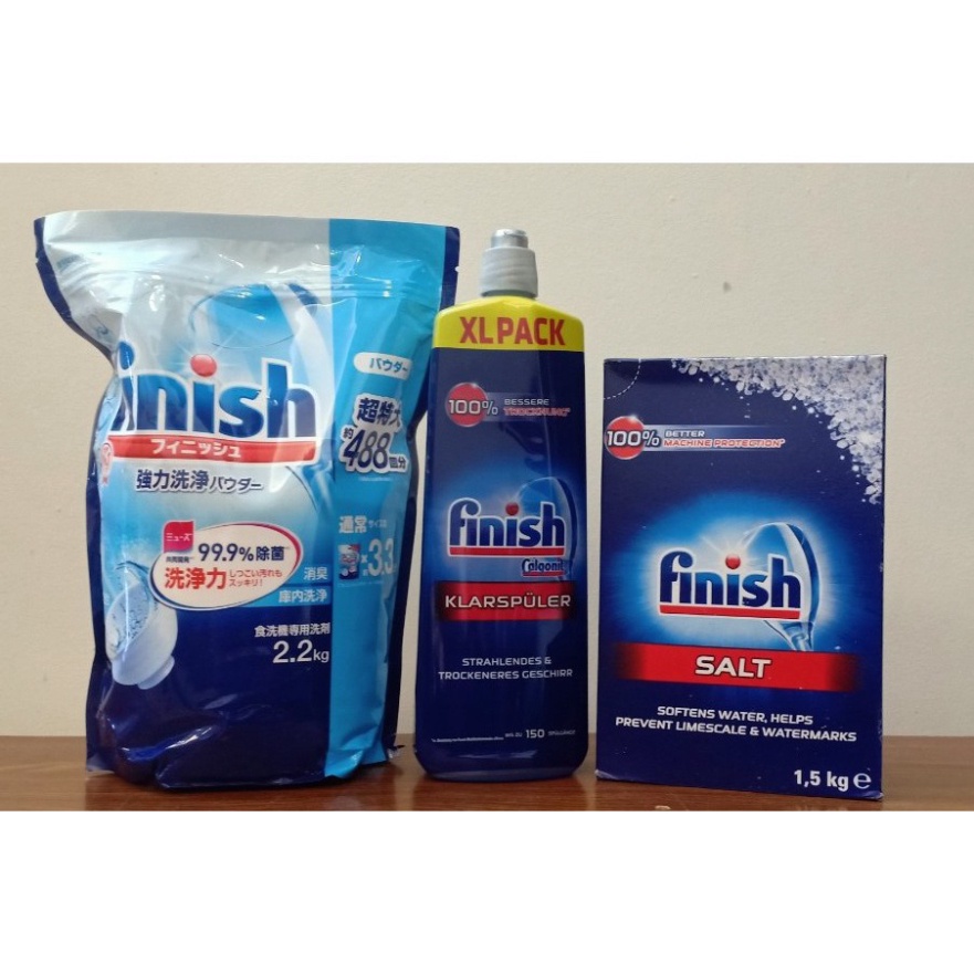 Combo Bột rửa bát Finish 2,2kg và muối làm mềm nước finish 1,2kg dùng cho máy rửa chén ly nhật loại nhỏ và máy to
