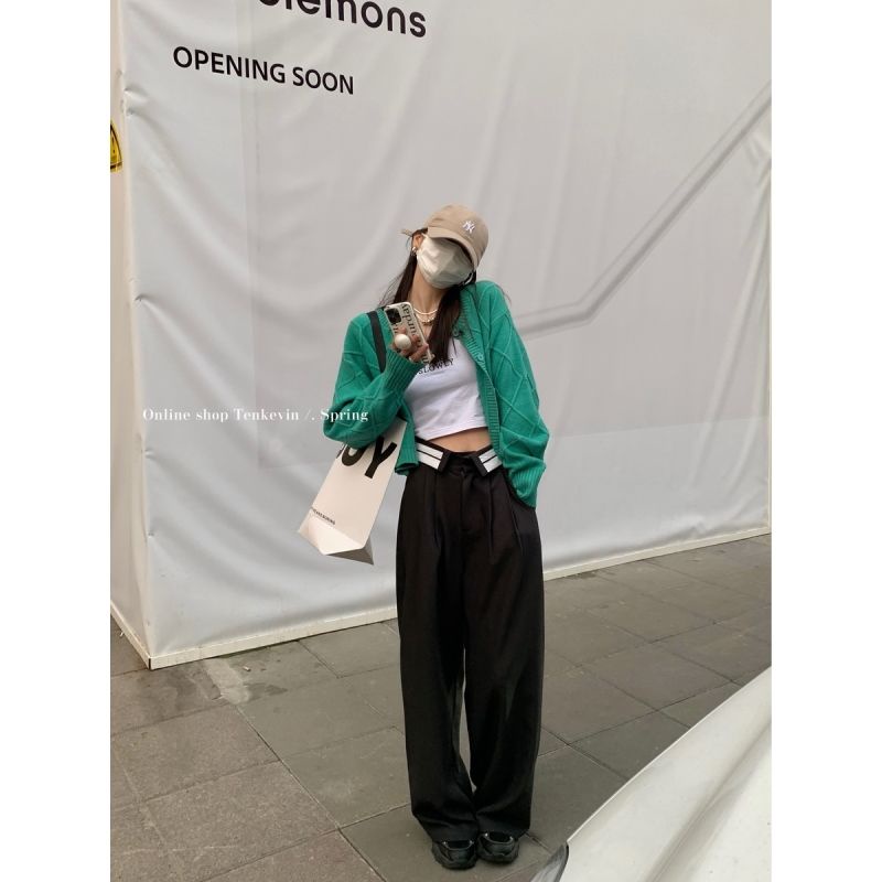 Áo Khoác Cardigan Dệt Kim Dáng Rộng Màu Xanh Lá Thiết Kế Mới Thời Trang Theo Phong Cách Hàn Quốc Cho