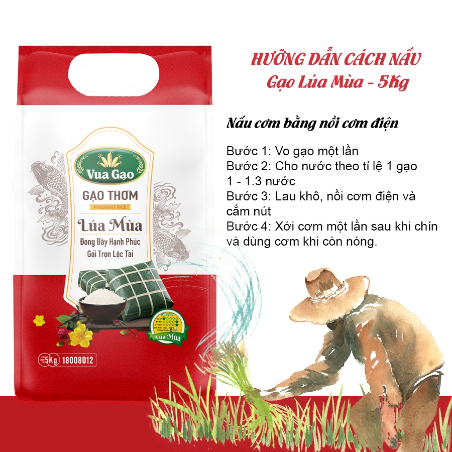 Gạo Thơm Lúa Mùa - Chính Hãng Vua Gạo - Túi 5kg (Cam kết date mới)