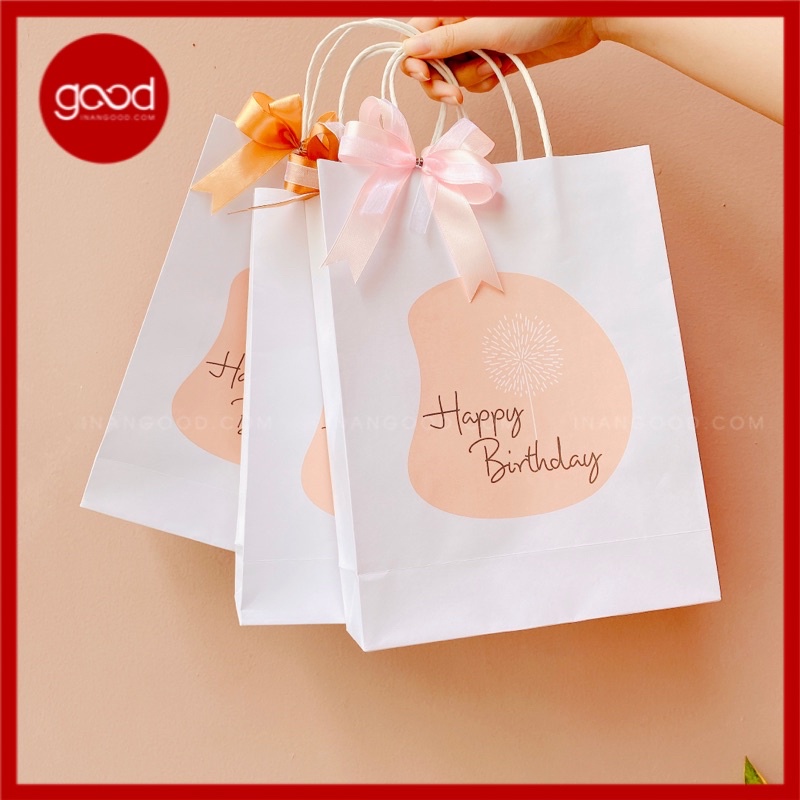 20 túi giấy kraft đựng quà tặng chúc mừng sinh nhật ngang 19 cao 25 hông 7 cm tặng kèm nơ lụa