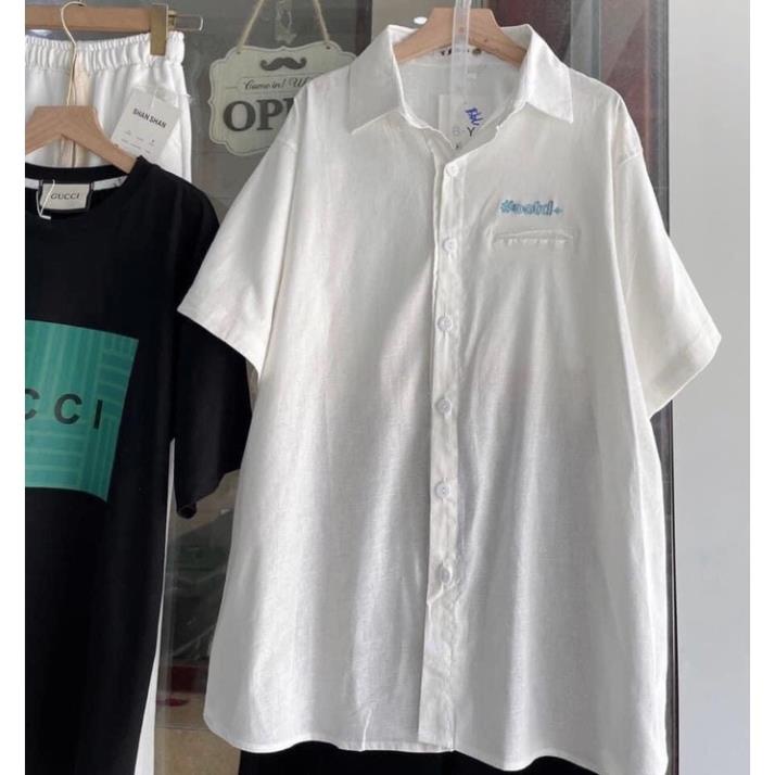 [BIG SALE] Áo Sơ Mi Dáng Rộng Tay Lỡ Kiểu Dáng Hàn Quốc Ulzzang Form Rộng Phong Cách Trẻ Trung Năng Động Thêu Túi Ngực