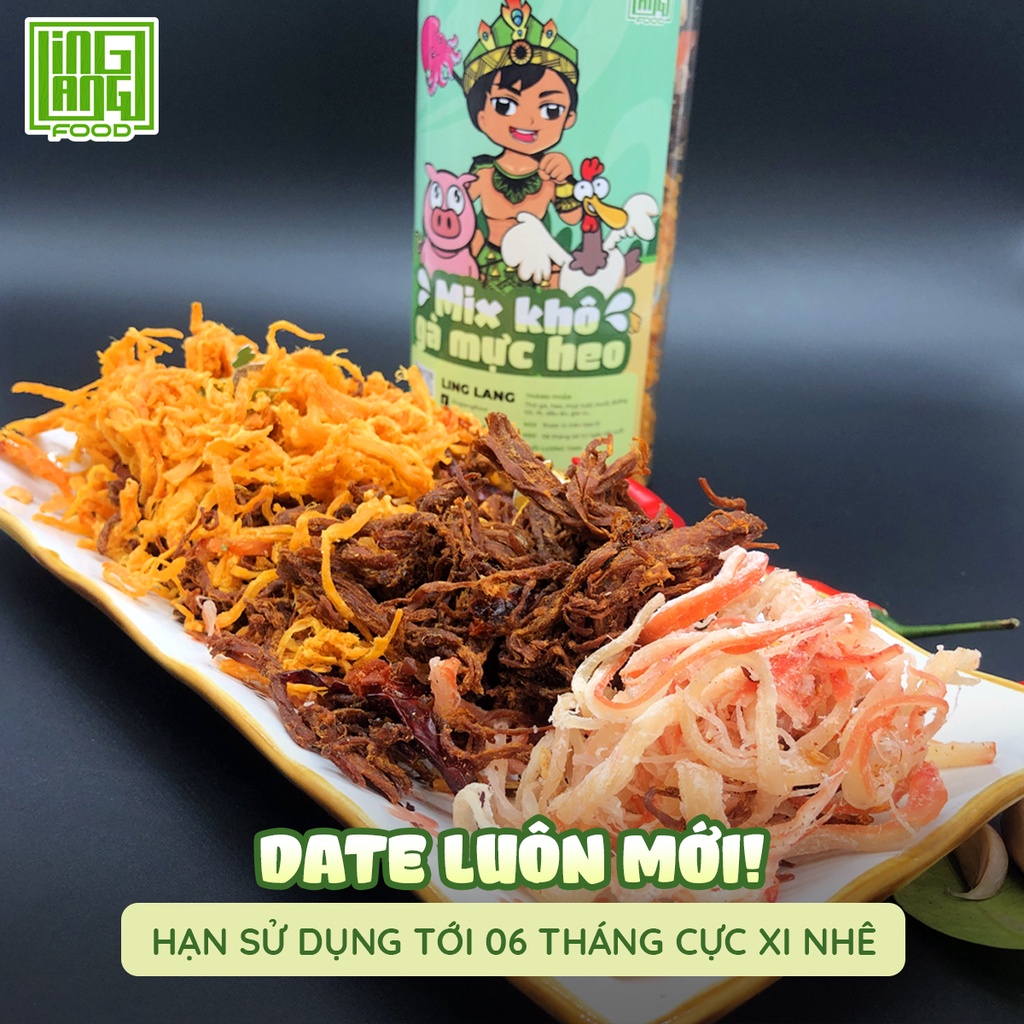 Khô gà khô mực hấp Mix khô heo 300g LING LANG FOOD, hũ 3 món khô gà mực heo | BigBuy360 - bigbuy360.vn