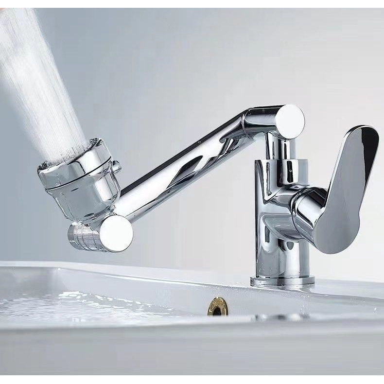 Vòi Nước Bồn Rửa Nhà Tắm Nóng Lạnh, Vòi Lavabo bằng Inox Bóng Cứng Đa Năng Xoay 1080 Độ (kèm dây cấp Nóng Lạnh)
