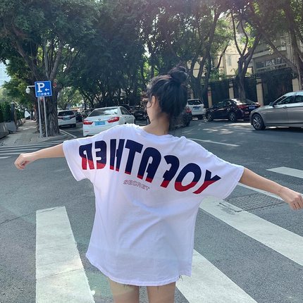 NRVP Áo thun tay ngắn cổ chữ V dáng rộng màu đen thời trang mùa hè 2021 cho nữ