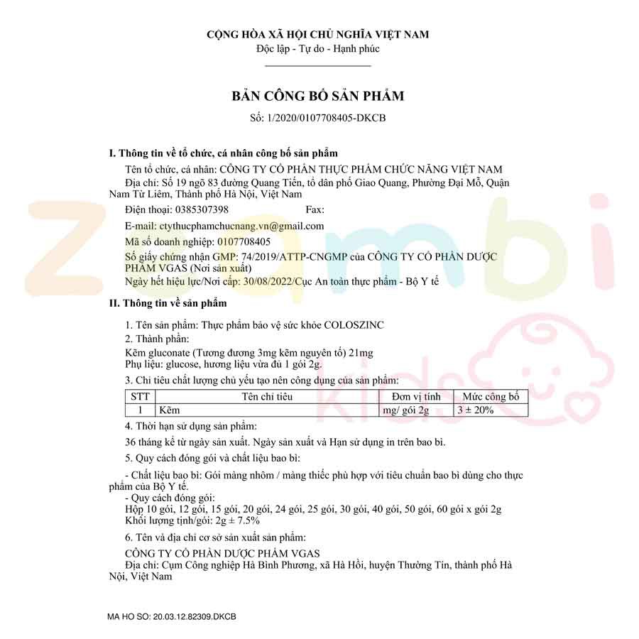 02 Kẽm Hữu Cơ ColosZinC - Cải thiện biếng ăn, Tăng cường đề kháng cho bé yêu của mẹ | Thế Giới Skin Care