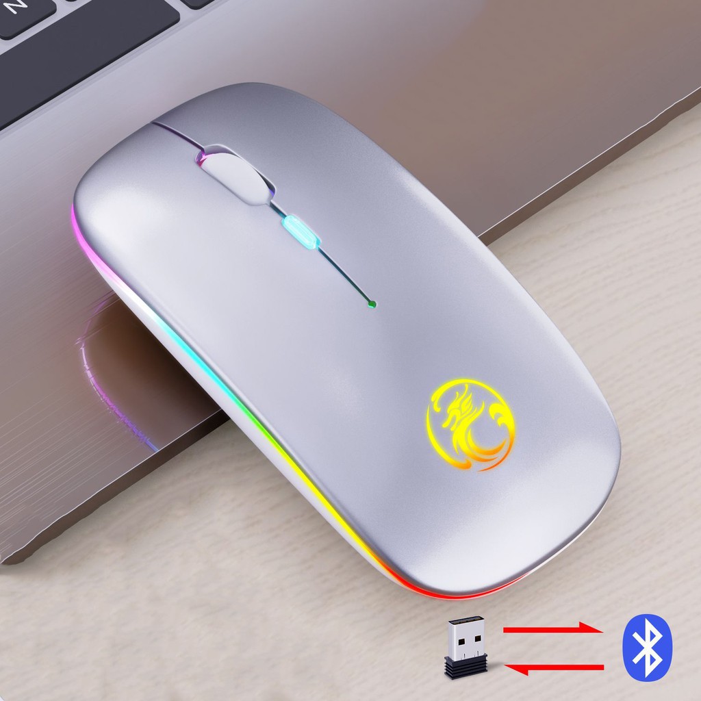 [KHÔNG XỊN, HOÀN TIỀN] Chuột không dây A2 chống ồn, pin tự sạc, led 7 màu , bền, siêu nhạy