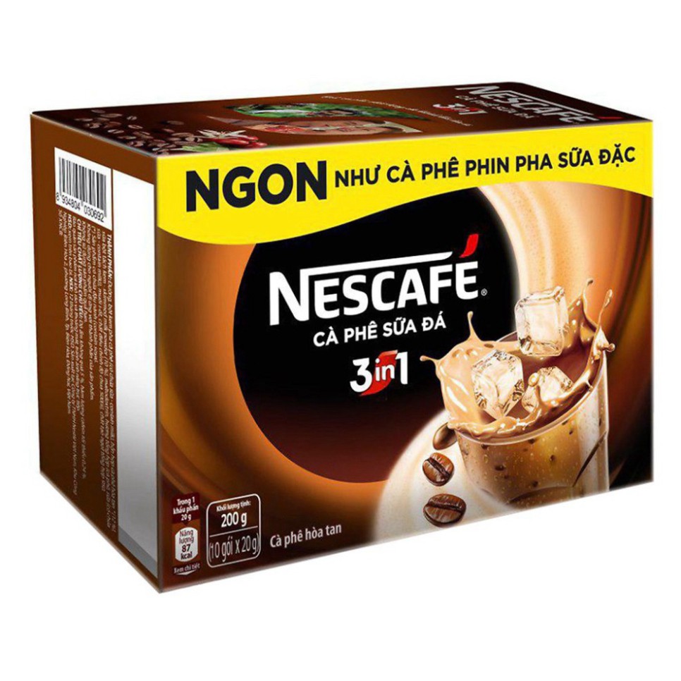 Cà Phê NESCAFE 3in1 Hòa Tan 1 Hộp 10 Gói x 20g/gói FREE SHIP Cafe Nescafe Hòa Tan 3 Trong 1 Uống Liền Coffee Sữa Đá