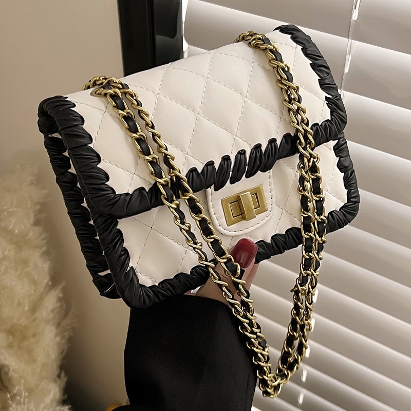 Túi Đeo Vai Đan Tay Phối Dây Xích Thời Trang Cho Nữ