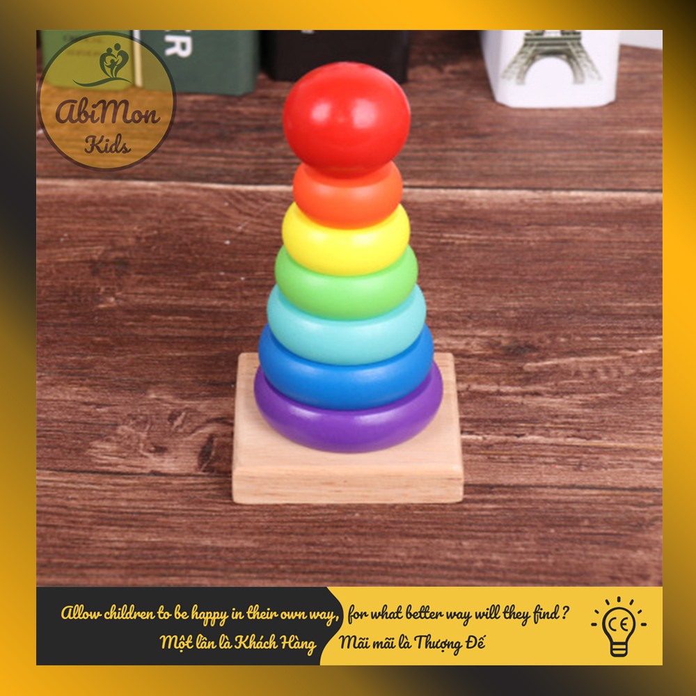 🌻 Bộ Xếp Tháp Cầu Vồng Bằng Gỗ Cho Bé ☘️ Montessori cao cấp ✨