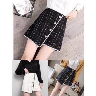 CHÂN VÁY DẠ KẺ ĐEN/ TRẮNG