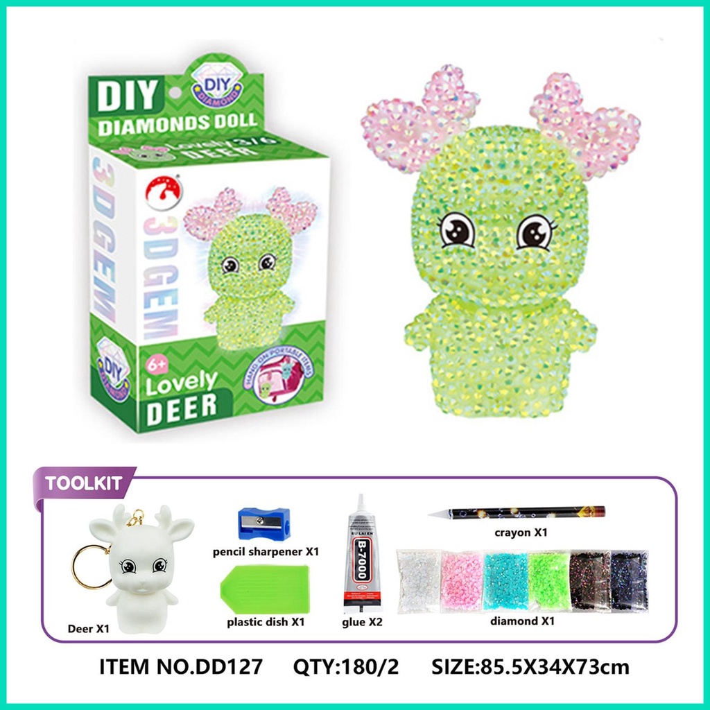 Bộ Móc Khóa Đính Đá 5D DIY Hình Chú Hươu Để Trang Trí