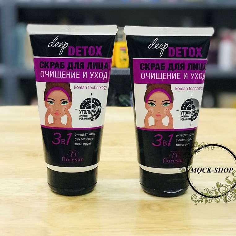 Tẩy tế bào chết than hoạt tính dành cho da dể nổi mụn Deep Detox Floresan của Nga