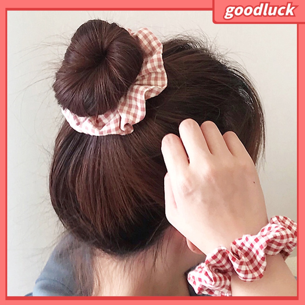 Dây buộc tóc co giãn họa tiết sọc caro phong cách Hàn Quốc xinh xắn cho nữ