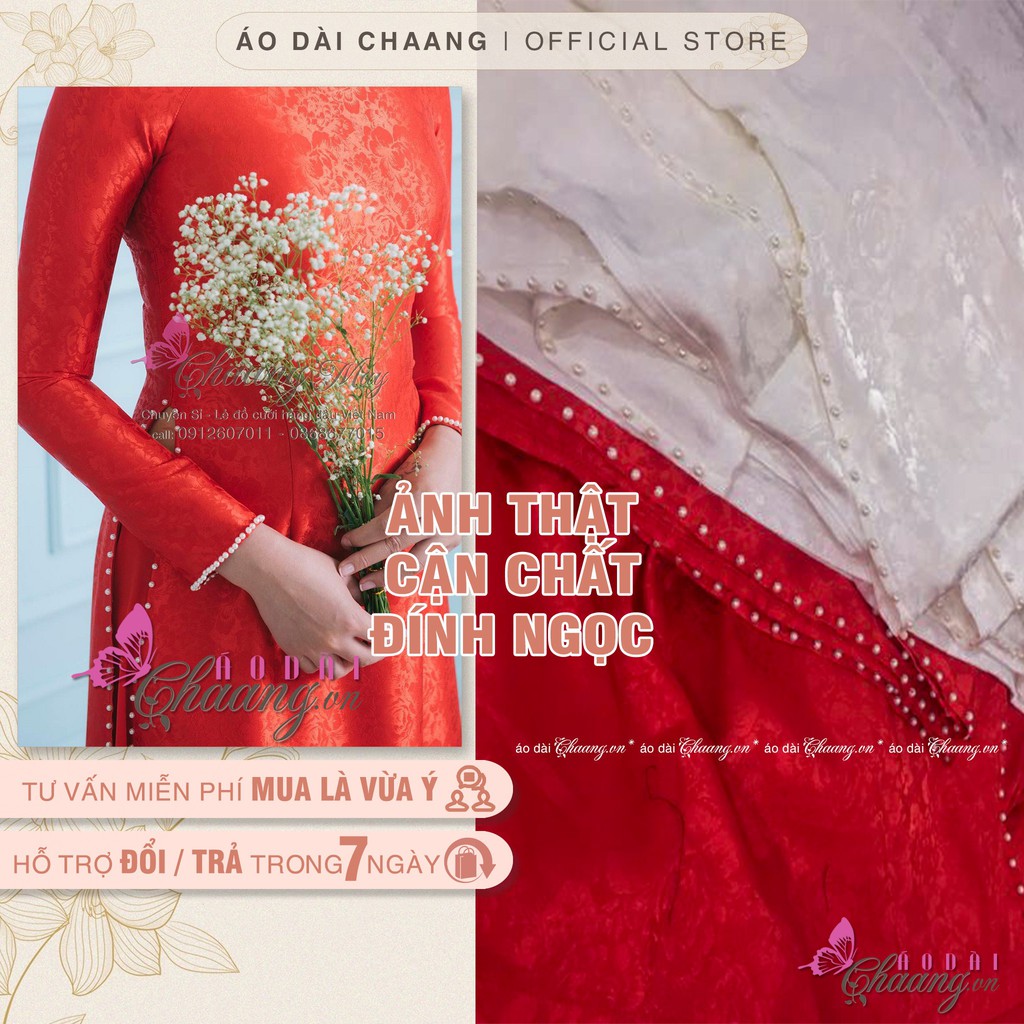 Mặc gì đẹp: Áo Dài Cưới Cô Dâu Dự Tiệc Lễ Tết Đính Ngọ Vải Gấm Trắng Đỏ Hồng Vân Hoa Dệt Đẹp Cao Cấp