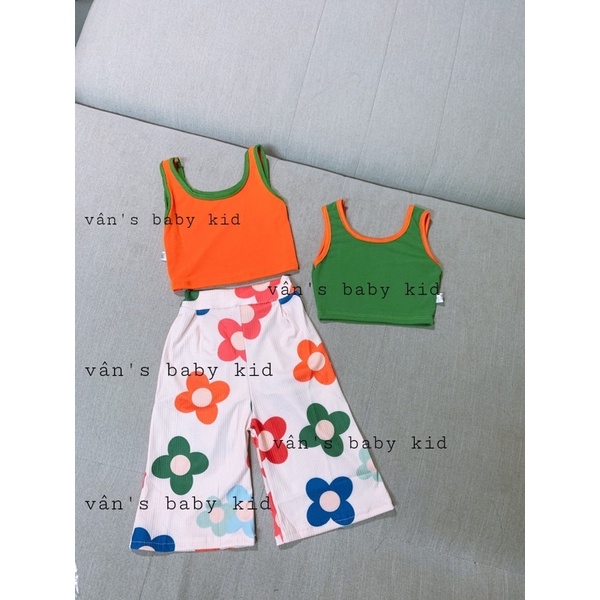 Set áo ba lỗ quần hoa  bé gái
