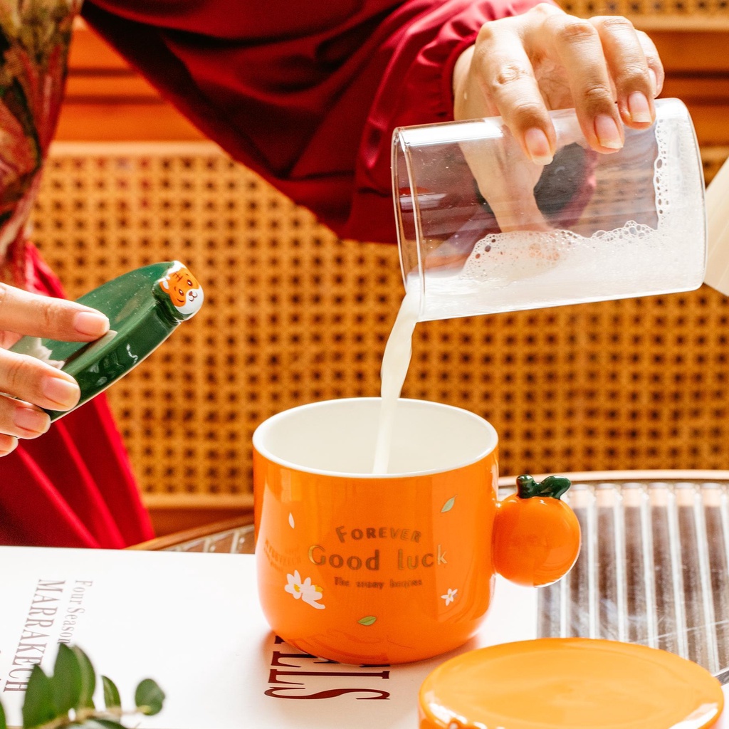 Cốc Uống Nước Bằng Sứ Chịu Nhiệt Có Nắp Đậy Dung Tích Lớn