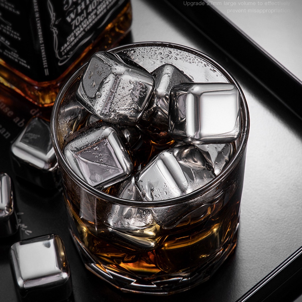 <biuboom> 1 Set Ice Cubes Anti-deformation Reusable Stainless Steel Quick Cooling Whiskey Chilling Stones for Bar