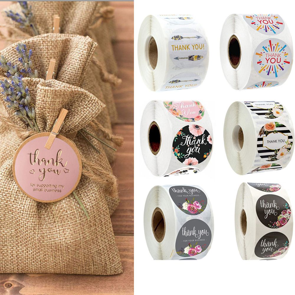 Cuộn 500 nhãn dán in họa tiết chữ thank you để trang trí quà tặng thủ công