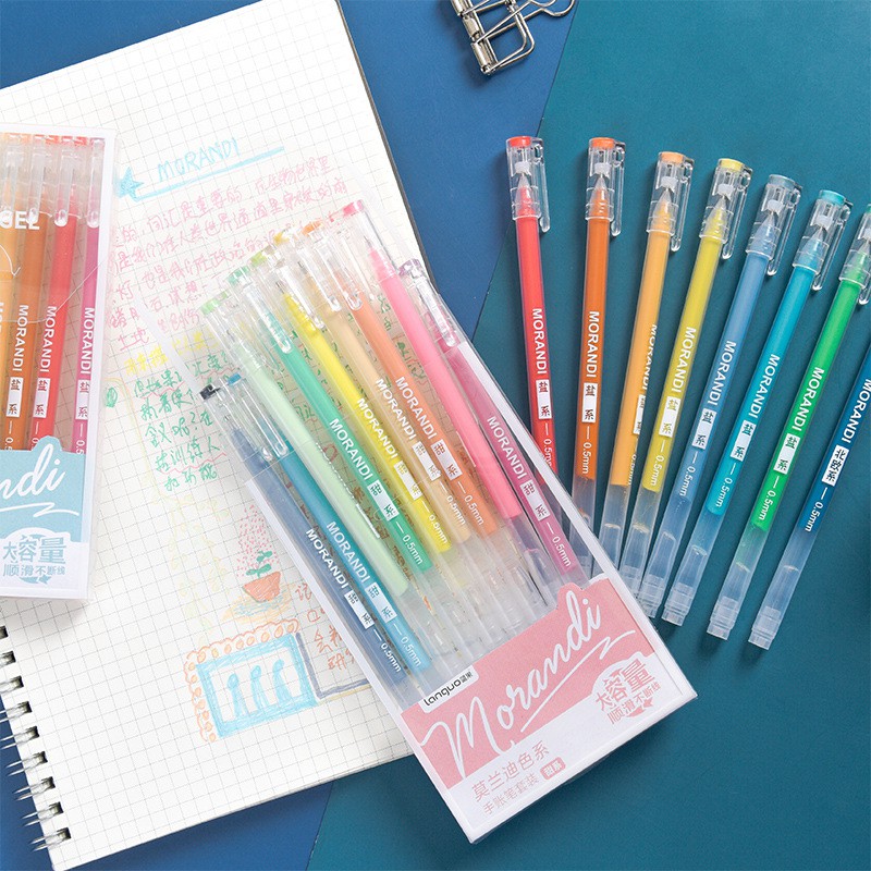 Set 9 bút gel Morandi nét 0.5mm nhiều màu, trang trí sổ Bullet Journal, bút viết nét mượt cho học sinh, văn phòng