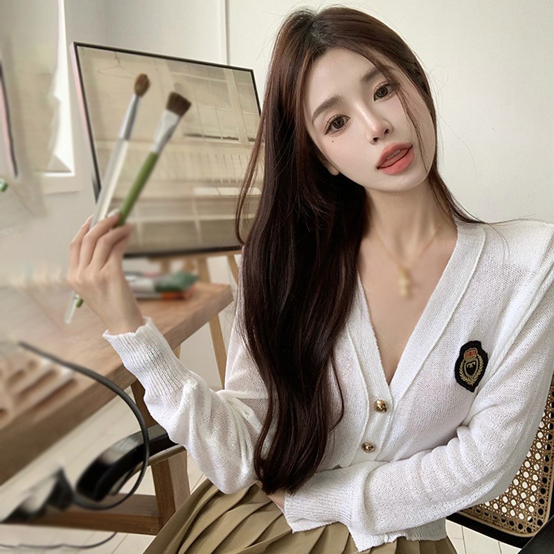 Áo Cardigan Dệt Kim Tay Dài Cổ Chữ V Thời Trang Hàn Quốc Cho Nữ