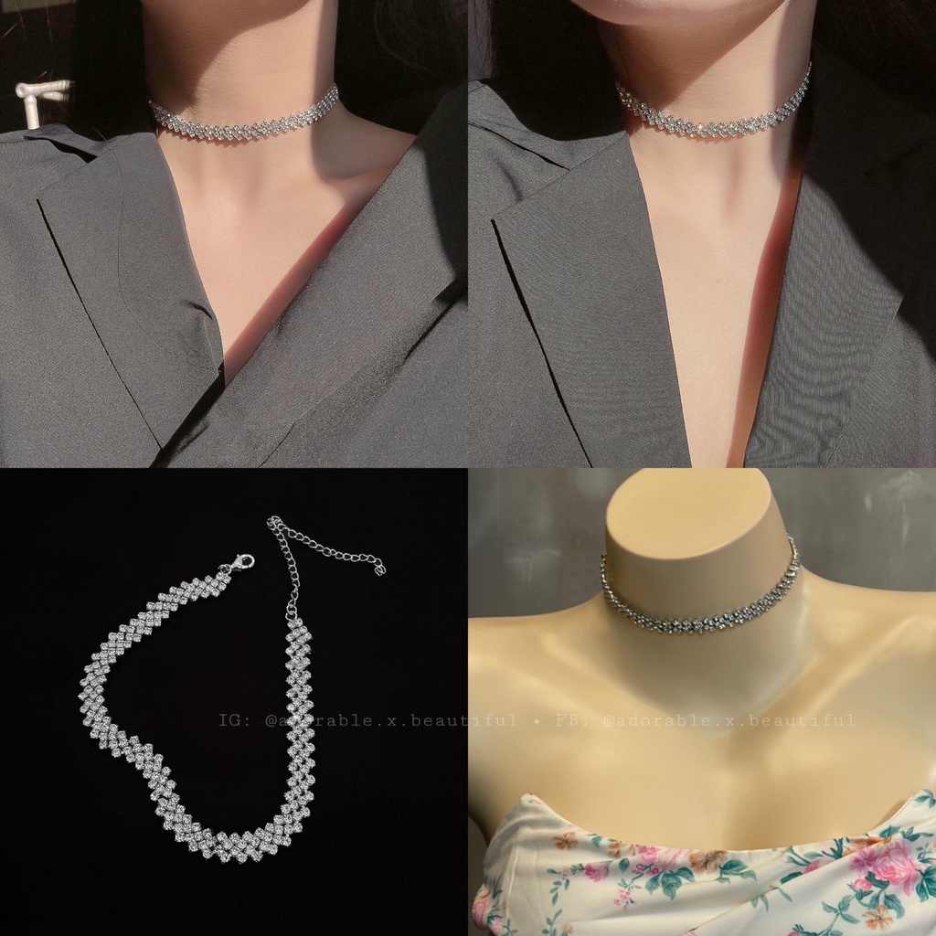 Tổng Hợp Dây Chuyền Choker Họa Tiết Đính Đá Phong Cách Ulzzang Hot Trend