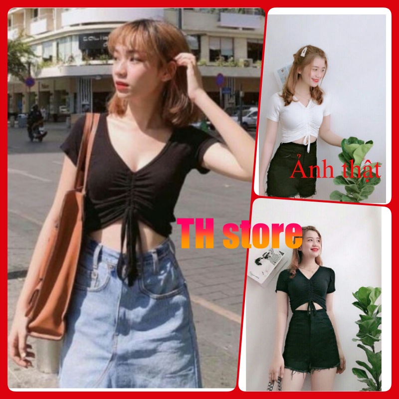[MÃ TH6739 GIẢM 20% TỐI ĐA 30K ĐƠN TỐI THIỂU 500K] Áo croptop tay ngắn ôm body rút ngực