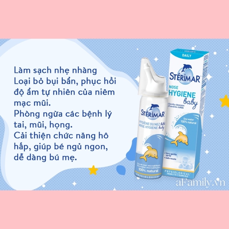 Xịt Muối Biển Cá Heo Vàng, Cá Heo Cam Sterim Pháp 100ml Vệ Sinh Rửa Mũi Cho Bé Sơ Sinh 0 Đến 3 Tuổi